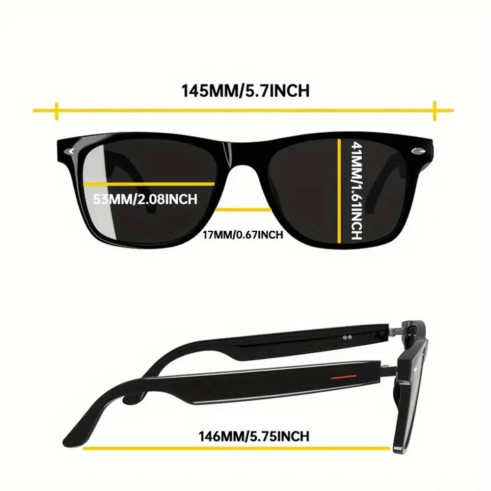 Shophouse Northwest black smart anti-blue light fashion bluetooth glasses Wayfarer style with frame measurements