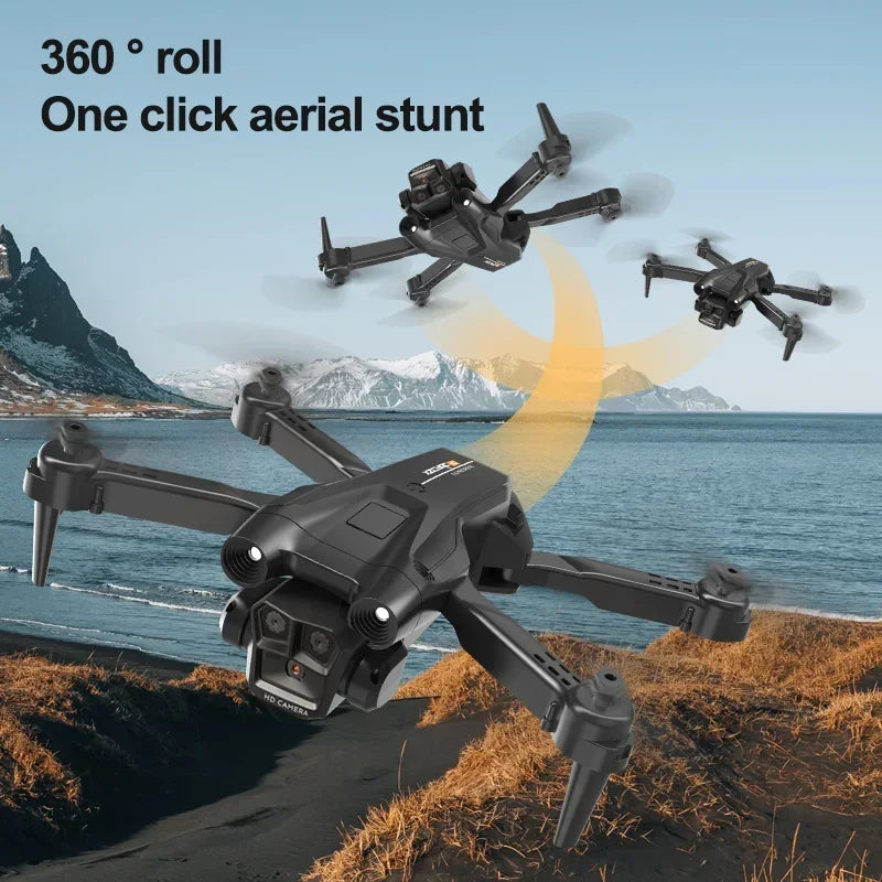 Shophouse Northwest M4 8K professional camera drone performing 360 degree roll over coastal landscape