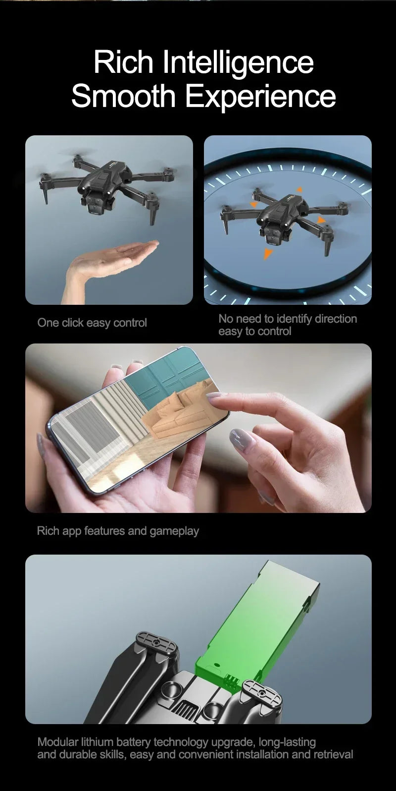 M4 8K professional camera drone by Shophouse Northwest showing drone in flight hand control app interface and modular battery