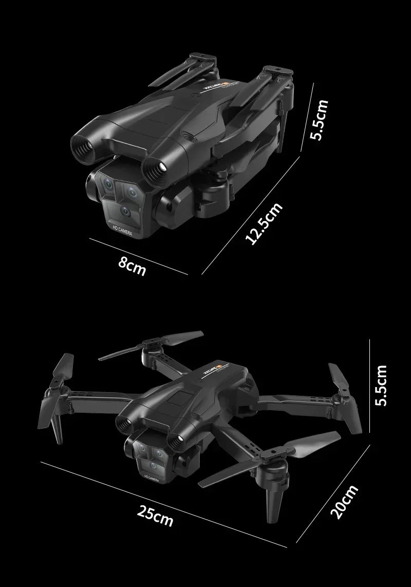 Shophouse Northwest M4 8K professional camera drone compact foldable black quadcopter showing front camera and dimensions
