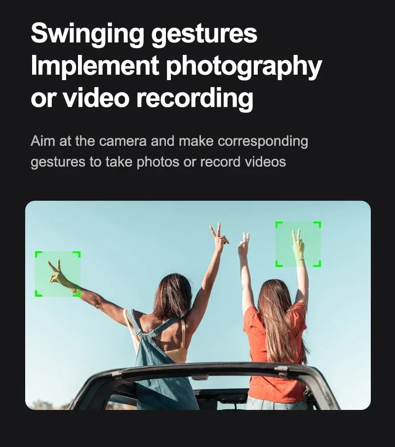 M4 8K professional camera drone by Shophouse Northwest capturing two friends making gesture controls from car roof