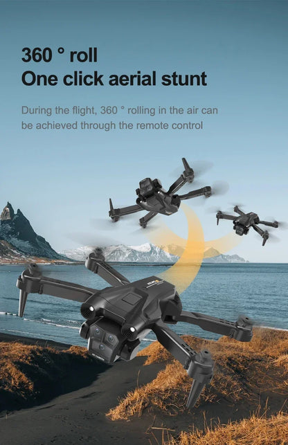 Shophouse Northwest M4 8K professional camera drone shown performing one click 360 roll aerial stunt over coastal landscape