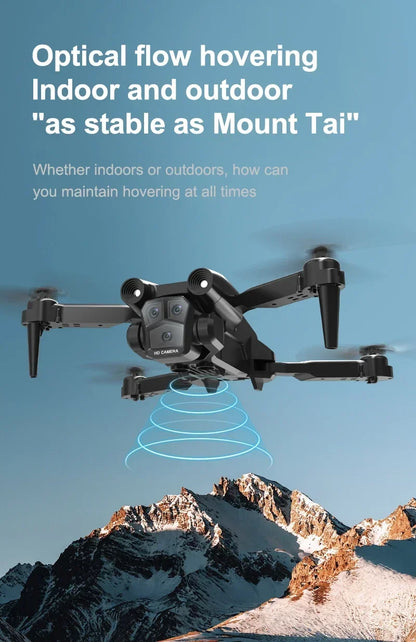 Shophouse Northwest M4 8K professional camera drone hovering over snowy mountains showing optical flow stability