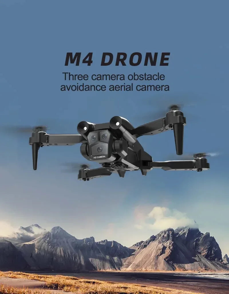 Shophouse Northwest M4 8K professional camera drone black quadcopter flying over mountain landscape