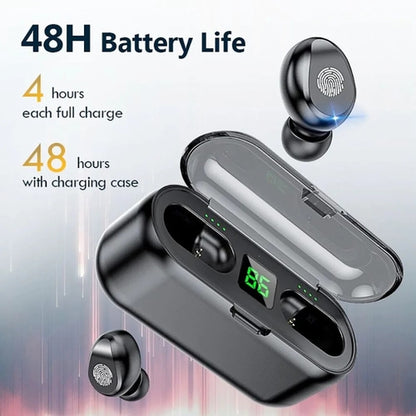 Smart touch Bluetooth earbuds with 48-hour battery life and digital display for easy charging