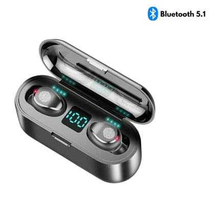 Smart touch Bluetooth earbuds in charging case with LED display for battery status