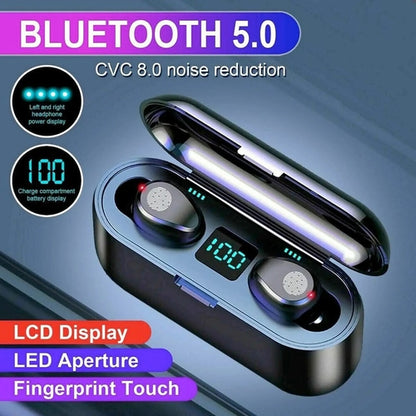 Smart touch Bluetooth earbuds with LCD display and CVC 8.0 noise reduction in a charging case