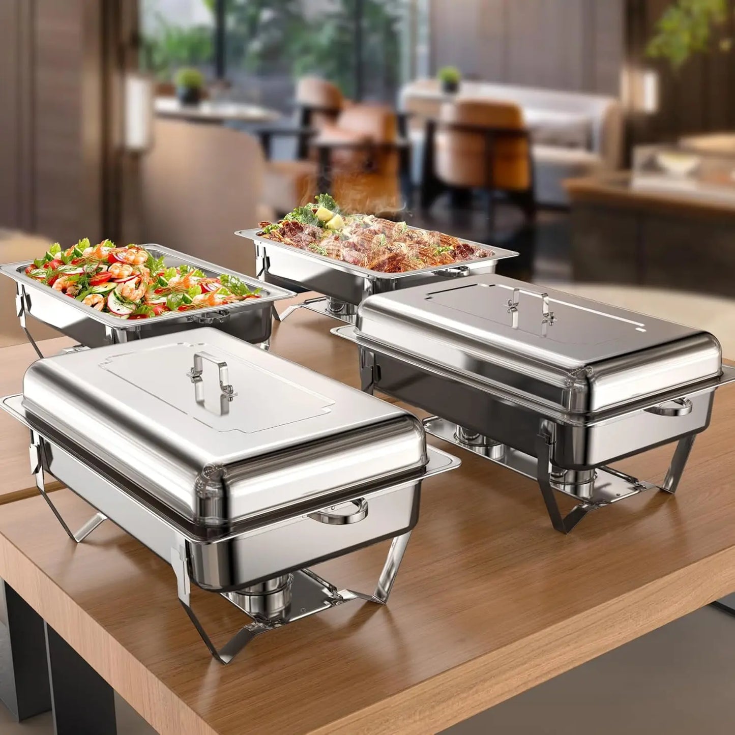 Stainless steel chafing dish buffet set with elegant design for serving hot meals at events