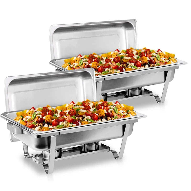 Stainless steel chafing dish buffet set with two compartments for serving a variety of dishes at events