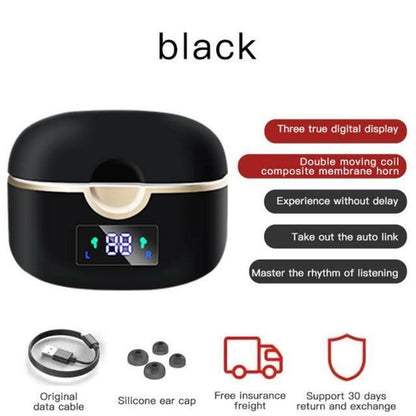 Ninja Dragon Power Bass Touch Bluetooth earbuds charging case with digital display and accessories