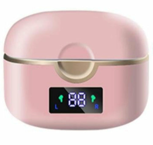 Ninja Dragon Power Bass Touch Bluetooth earbuds charging case in pink with digital display