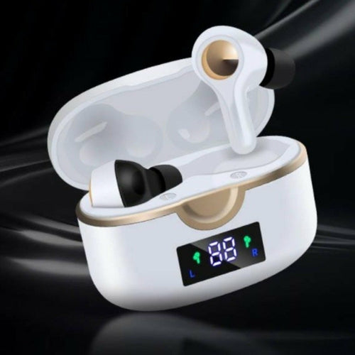 Ninja Dragon Power Bass Touch Bluetooth earbuds in charging case with digital display and sleek design