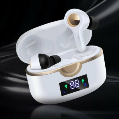 Ninja Dragon Power Bass Touch Bluetooth earbuds in charging case with digital display and sleek design