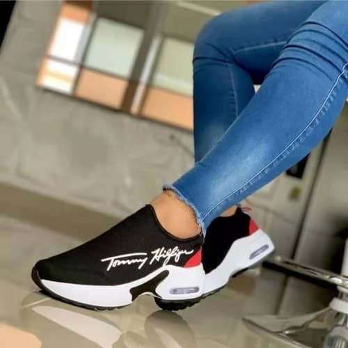 Trendy Tommy Hilfiger casual walking shoes for women in black and white design