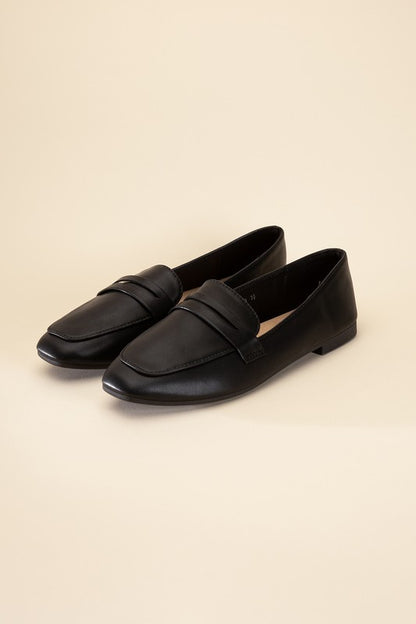 Shophouse Northwest Harriet-8 slip on penny flats shoes in black leather low heel casual work loafers