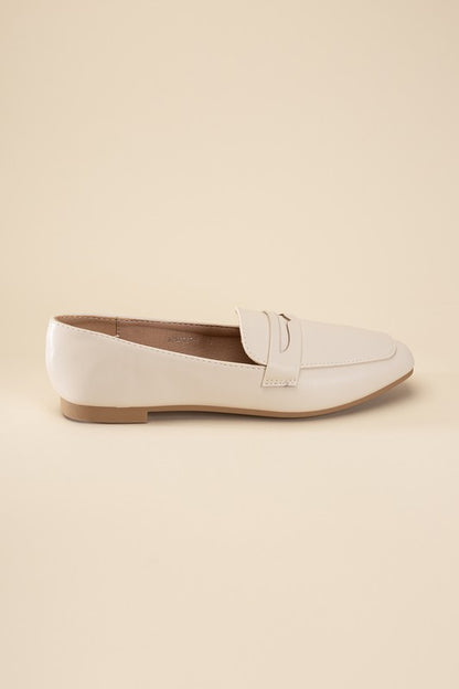 Harriet-8 slip on penny flats shoes Shophouse Northwest beige leather penny loafer flat side profile