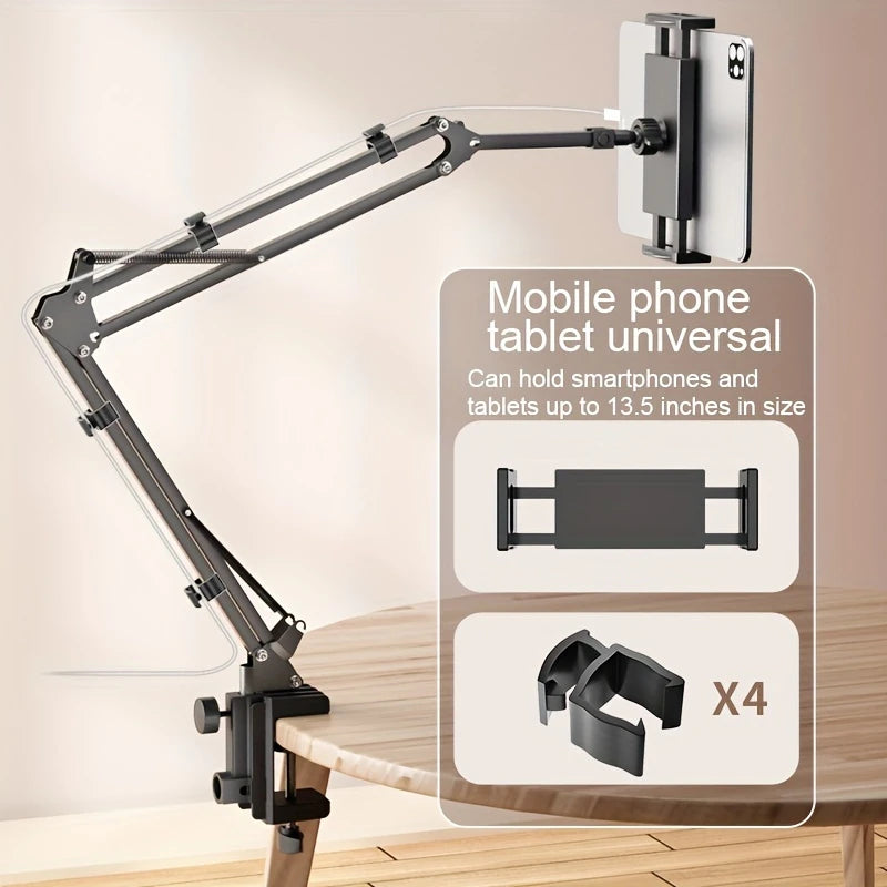 Shophouse Northwest adjustable tablet holder for bed clamped to table with articulating arm and tablet