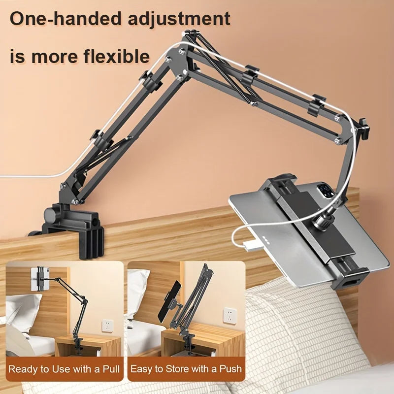 Shophouse Northwest adjustable tablet holder for bed with clamp mount spring arm and charging cable