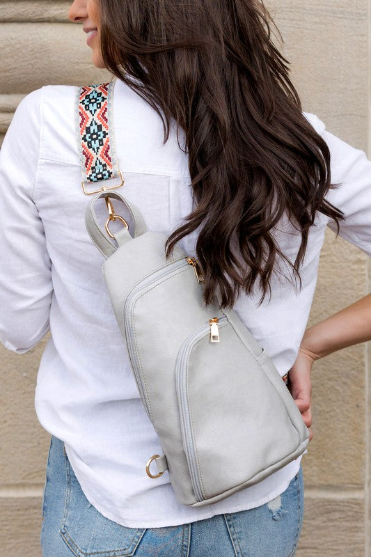 Shophouse Northwest light gray sling bag everyday sling bag for women with colorful embroidered strap