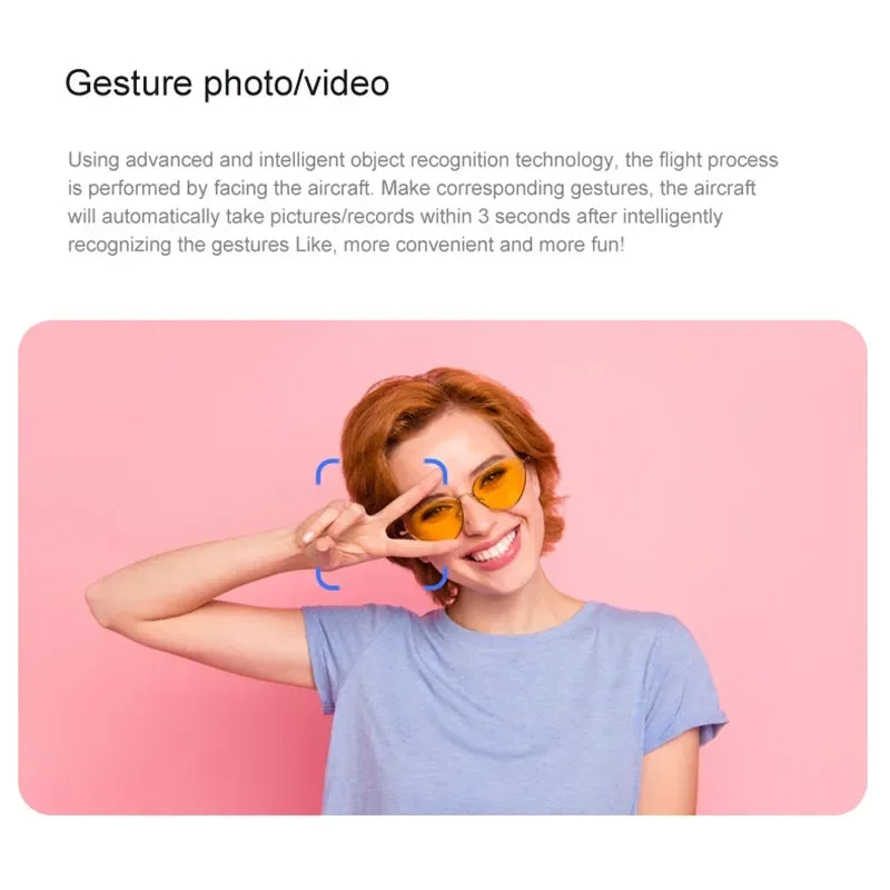 Shophouse Northwest woman using gesture to trigger Z908 Pro Max GPS drone 8K Dual Camera for selfie photo video