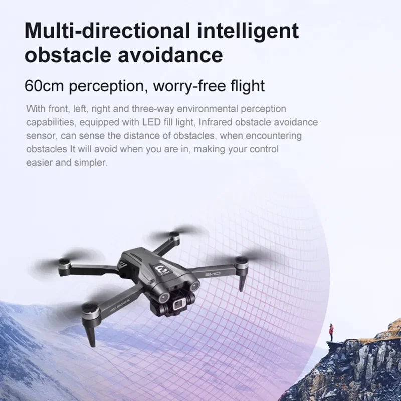 Shophouse Northwest Z908 Pro Max GPS drone 8K Dual Camera flying over mountains with multi directional obstacle avoidance sensors
