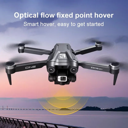 Shophouse Northwest Z908 Pro Max GPS drone 8K Dual Camera quadcopter hovering over sunset water with dual front cameras