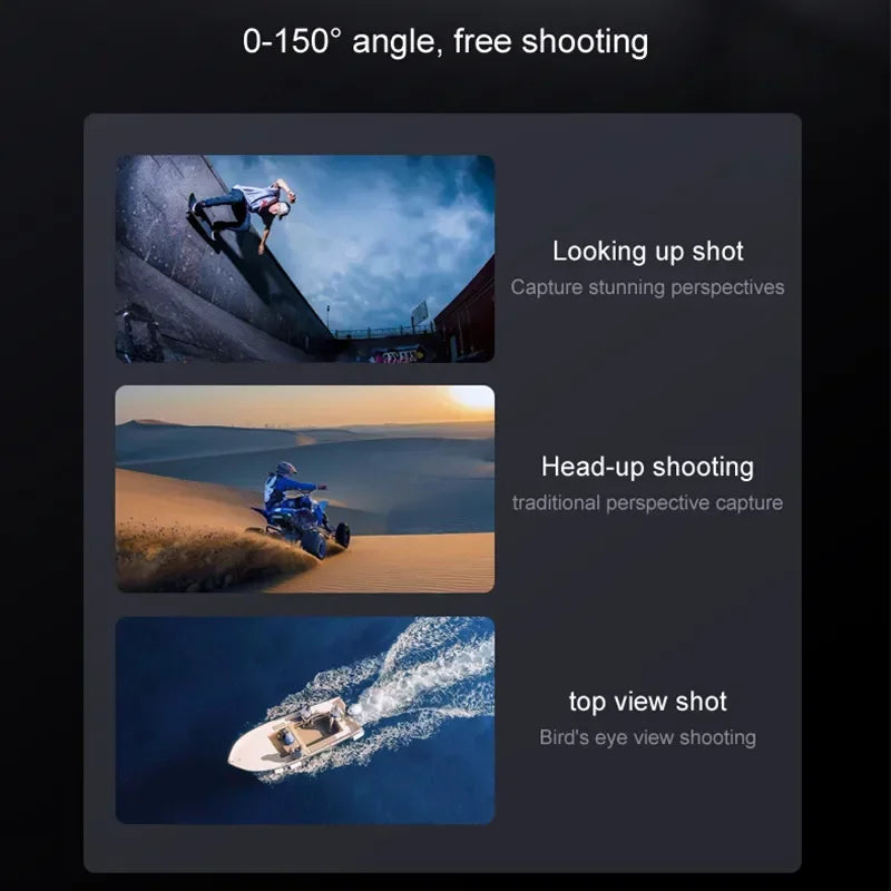 Z908 Pro Max GPS drone 8K Dual Camera showing 0 to 150 degree tilt with looking up head up and top view shots