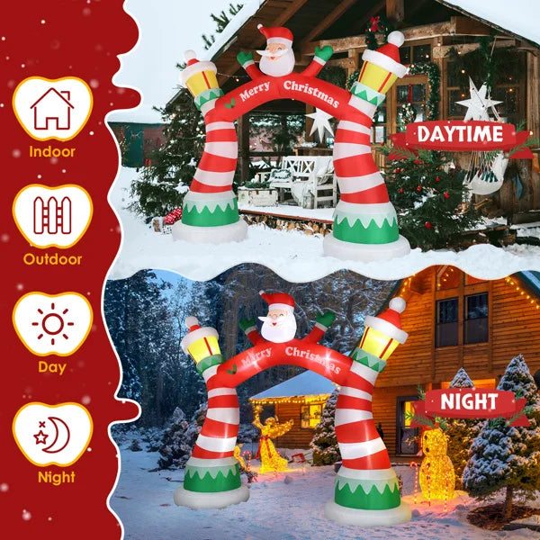 Lighted Christmas inflatable archway with Santa and lanterns for festive indoor and outdoor decoration