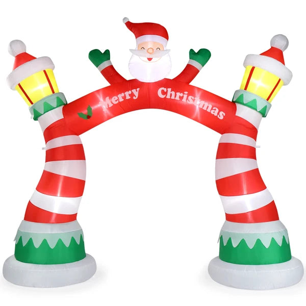 Lighted Christmas inflatable archway with Santa and festive lanterns for holiday decorations