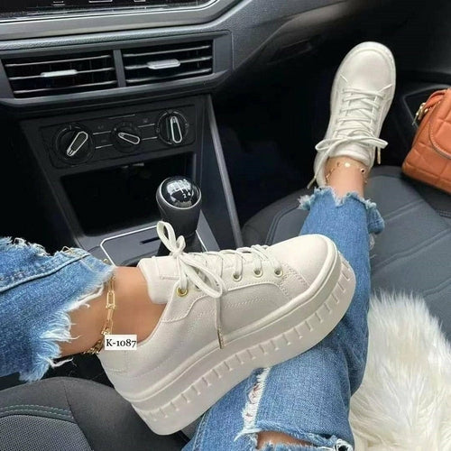 Stylish Shophouse Northwest women platform sneakers in white with chunky sole and lace-up design