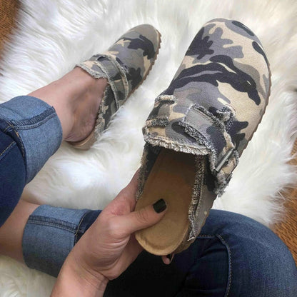 Shophouse Northwest women's canvas loafer clogs in camouflage pattern for stylish comfort