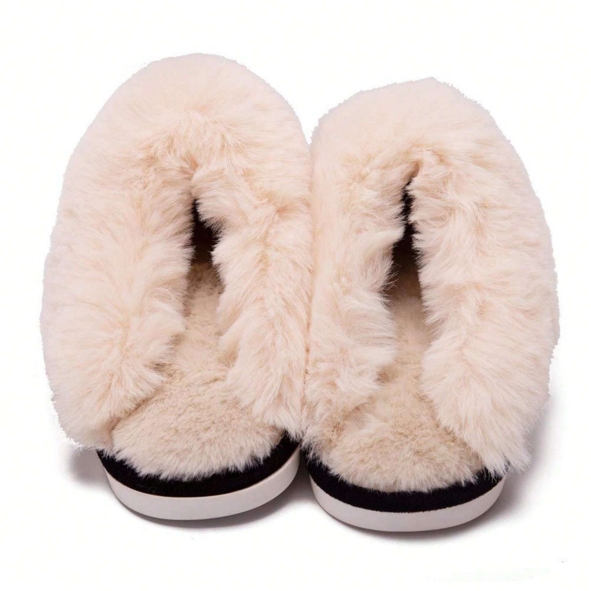 Jumpstudios-BTG womens fluffy soft house slippers with cozy faux fur lining for warmth