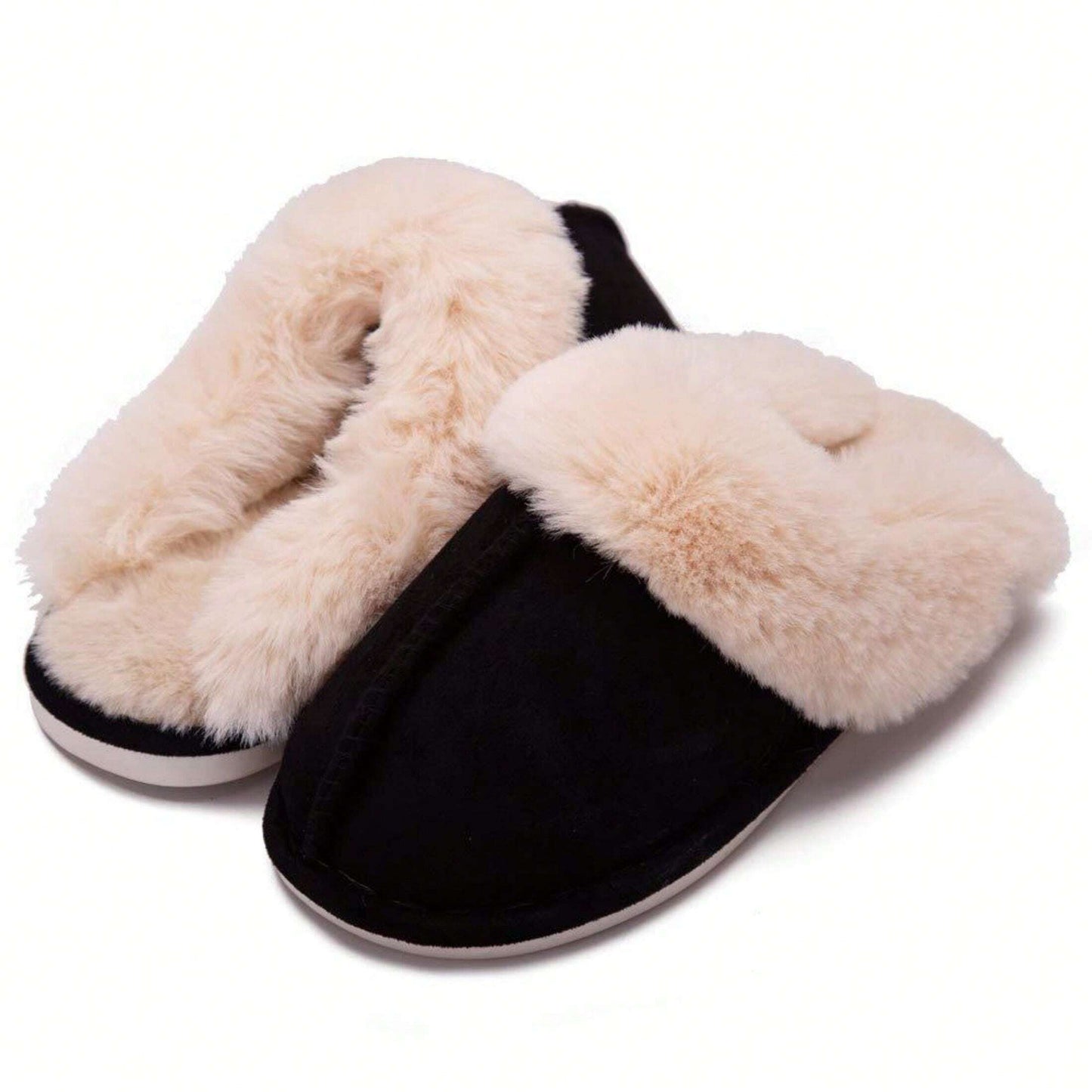 Jumpstudios-BTG womens fluffy soft house slippers with cozy fur lining and non-slip sole