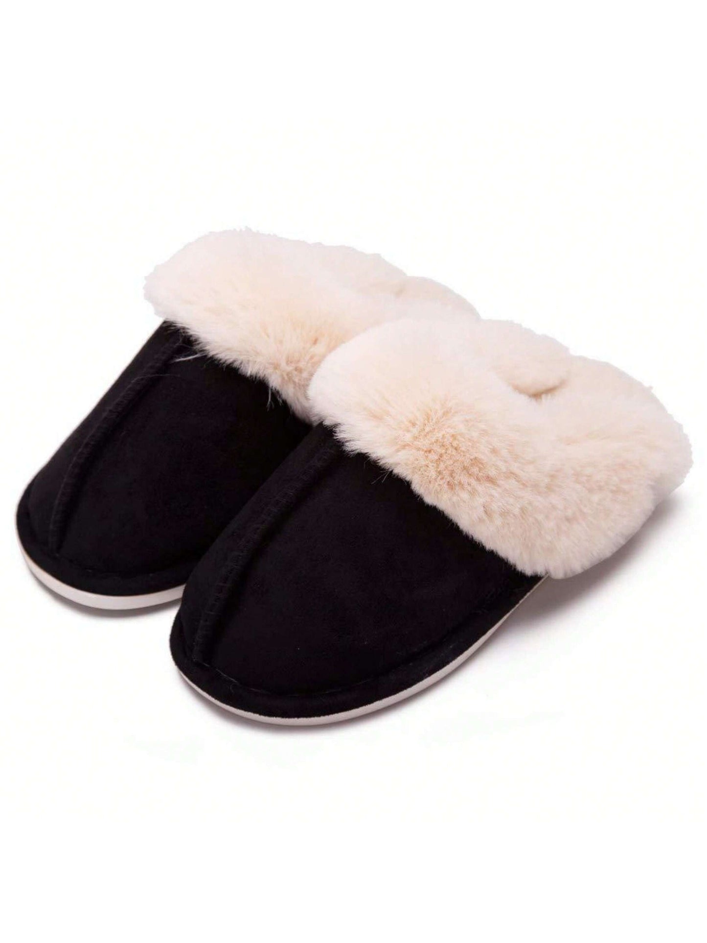 Jumpstudios-BTG womens fluffy soft house slippers in black with soft fur lining for comfort