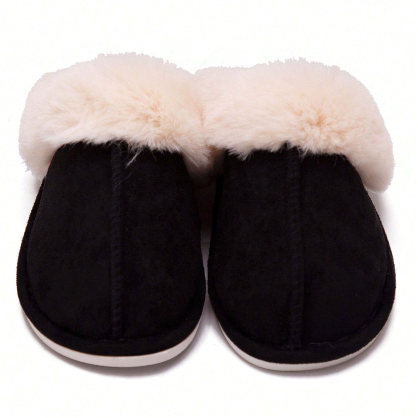 Jumpstudios-BTG womens fluffy soft house slippers in black with faux fur lining for comfort