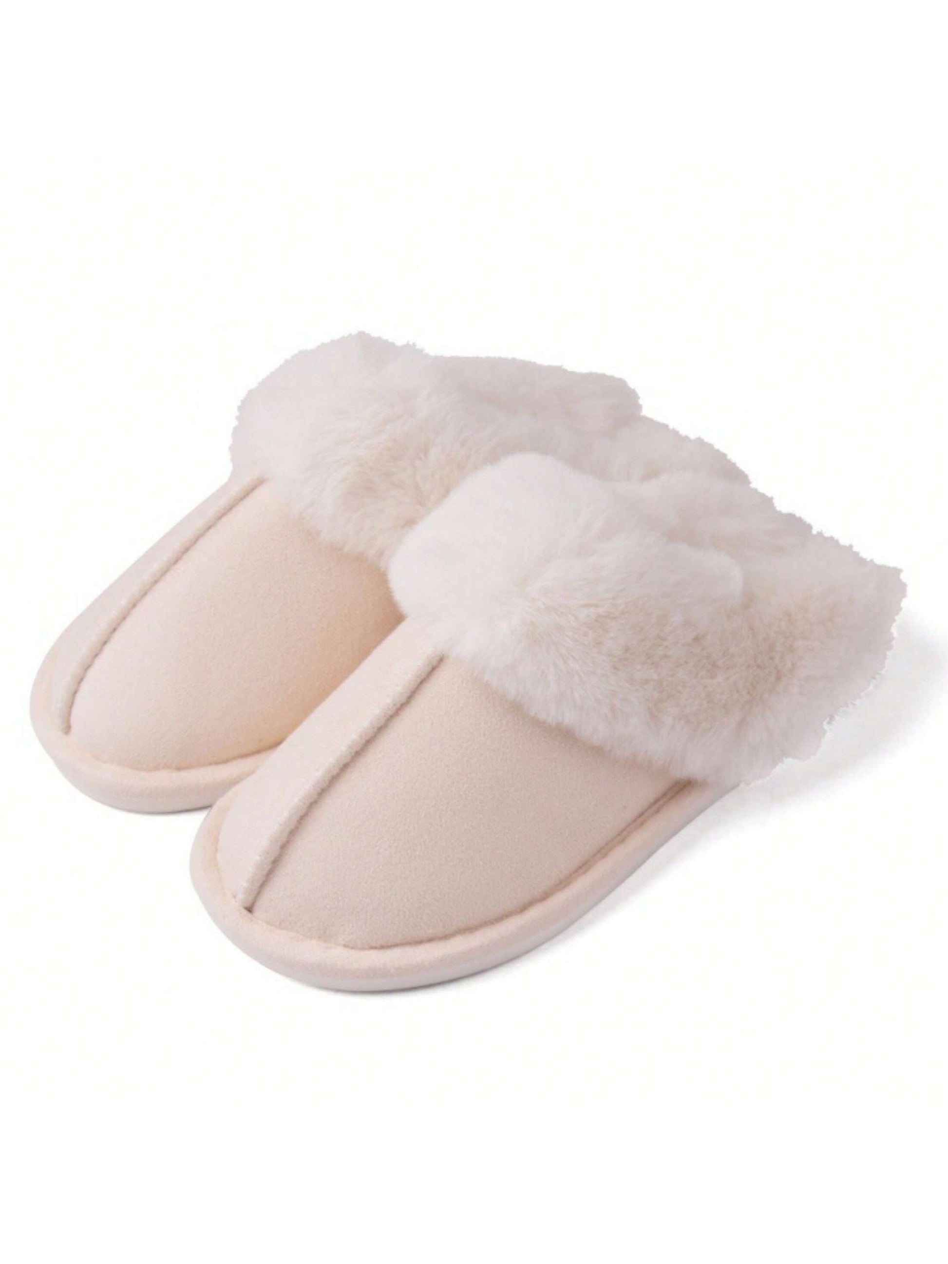 Jumpstudios-BTG womens fluffy soft house slippers in light beige with cozy fur lining
