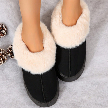 Cozy womens suede shearling slippers in black with plush fur lining for comfort and warmth