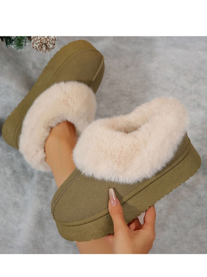 Womens Suede Shearling Warm Snow Boots Memory Foam Room Slippers
