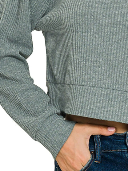 Zenana drop shoulder hoodie in a soft green ribbed fabric, perfect for casual wear